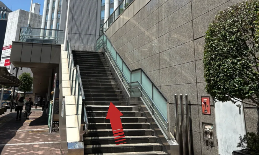 ④歩道橋の階段を上ります。